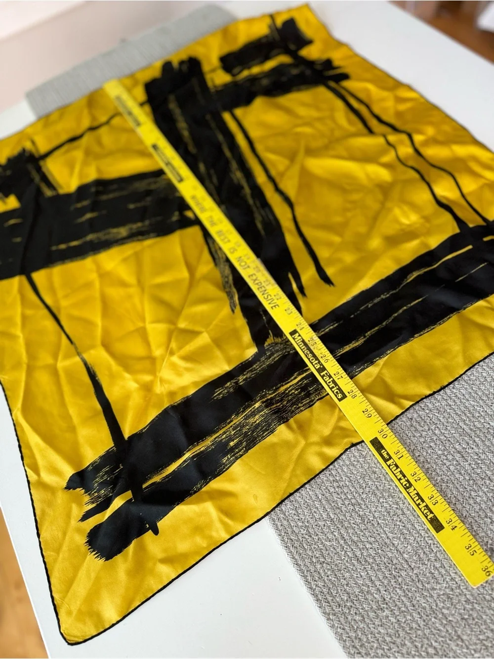 Vintage Lord & Taylor Yellow Black Brushstroke Large Square Silk Scarf